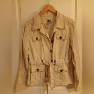 Women's Cream Utility Jacket with Waist Tie